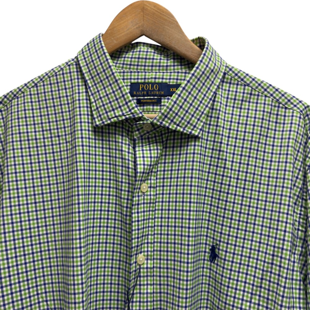 Polo Ralph Lauren NEW Mens XXL Green/Blue Gingham Performance Button Front Shirt